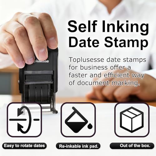 Date Stamp Self Inking Dater Stamp for Business 12 Year Band Black Mount Red Ink - color: Black Mount Red Ink