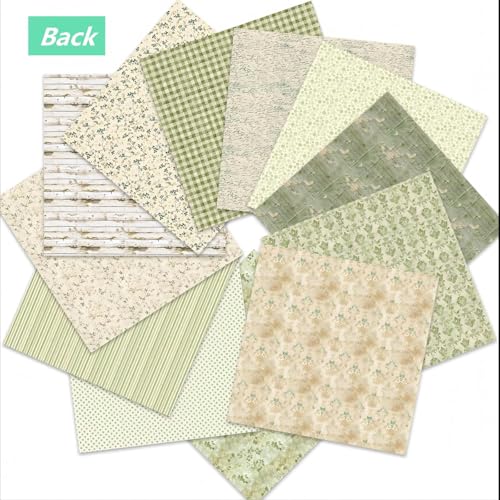 Boho Scrapbook Paper 12x12 - 24 Sheets Flower Patterned Cardstock Paper Pads,Coloured Double-Sided Decorative Craft Papers Pack for Scrapbooking, Junk Journaling, and Card Making (Vintage Green) - color: Vintage Green