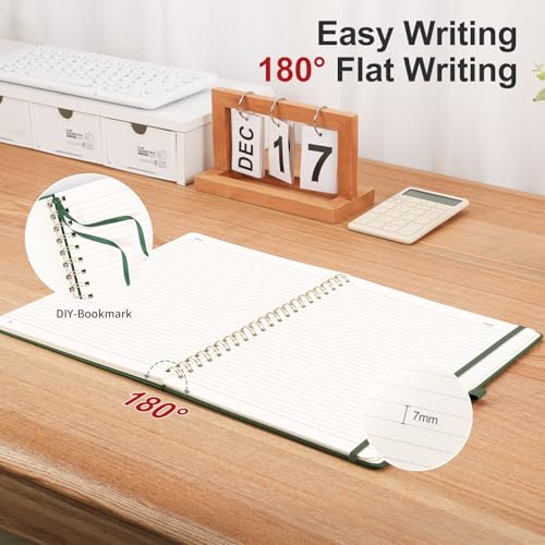 AHGXG Lined Spiral Journal Notebook, 140 Pages, B5 (7.6" x 10") | Journals for Women, Hardcover Leather Notebook College Ruled, 100 GSM Paper, for Work School Note Taking (Dark green) - color: Dark Green, size: B5