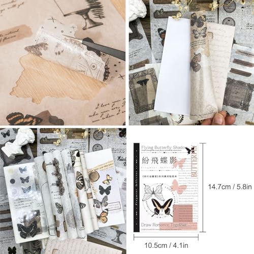 Sticker Book for Adults, 180pcs Vintage Washi Stickers for Journaling and 20 Sheets Adhesive Scrapbook Papers for Scrapbooking Aesthetic Butterfly Scrapboook Stickers for Bullet Junk Journal Supplies - color: Butterfly