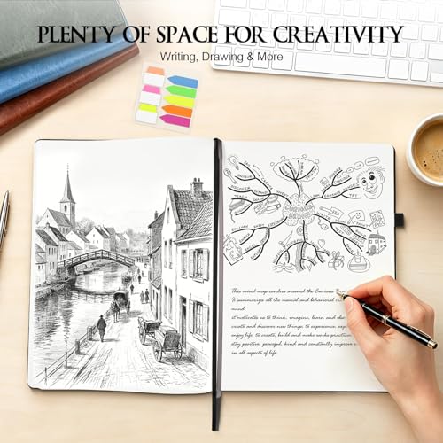 Blank Journal, Hardcover Sketchbook 8.5" x 11", 320 Pages Blank Notebook A4 | Extra-Thick with 2X Creative Space, 100gsm No Bleed Paper, Leather Hardcover, Lay-Flat for Drawing, Writing, Mind Mapping - color: Black, size: A4