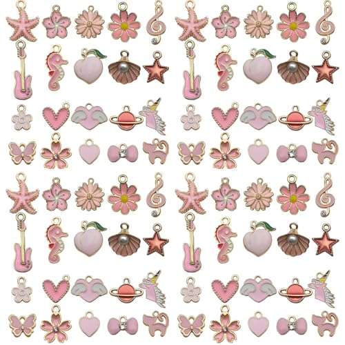 Youdiyla 40pcs Enamel Charms Alloy Metal Charms for Jewelry Making Necklace Bracelet Earring DIY Accessories - color: Pink