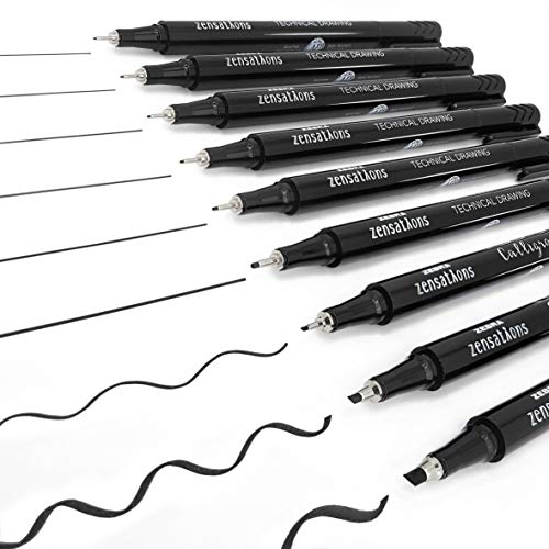 Zebra Zensations Technical Drawing Fineliner Pens – Full Set of 6 Grades – Black Ink