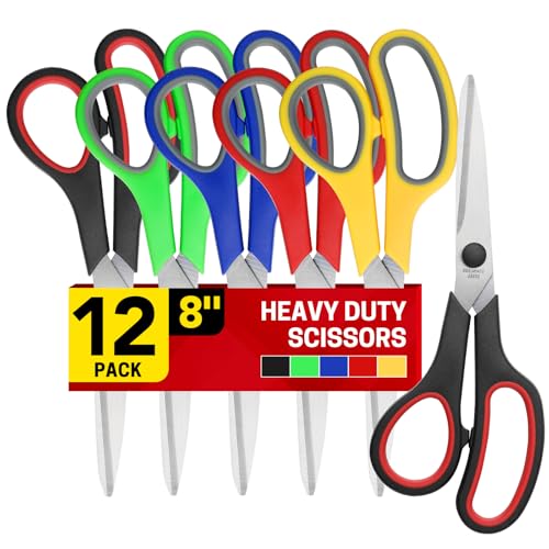 BURVAGY 12 Pack 8" Scissors All Purpose, Heavy Duty Scissors for Office | Scissors Bulk Multipurpose Comfort-Grip Sharp Adult Office Scissors Set Sewing Fabric Stainless Steel Blades, Right/Left Hand - color: 12 Pack