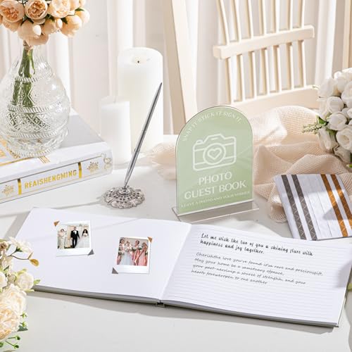 Affrolling Wedding Guest Book Set, Memory Photo Guest Book, Green - color: Green