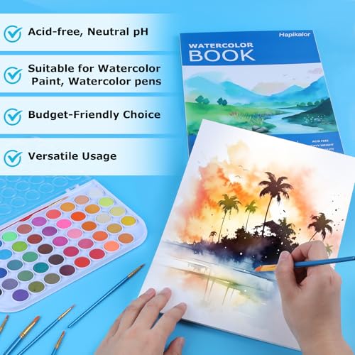 Hapikalor Watercolor Paper Pad, 9"x12" 140lb/300gsm Artist Drawing Sketch Book, Paper Pad, Art Journal, Arts and Crafts Supplies for Adults Kids, Paint Set, Colors, Canvas Painting, Watercolors, Blue - color: Blue, size: 9" x 12" Pad
