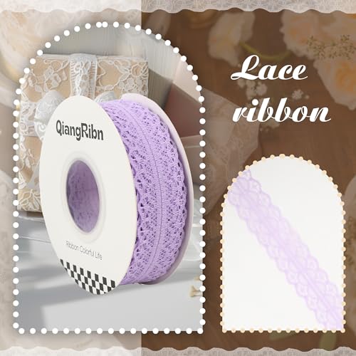 Lace Ribbon Lavender Vintage Crochet Trim Roll for Sewing, Gift Wrapping, Wedding Decor, Dress Embellishment, Flower Arrangements, DIY Crafts and Party Decorations, 25 Yards 1 Inch - color: Lavender purple