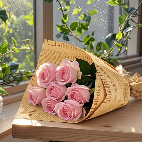 WRAPAHOLIC 20 Sheets Kraft Newspaper Flower Wrapping Paper - 19.6 x 27.5 inch Coffee Font Vintage Newsprint Design Reversible Floral Bouquet Wrapping Paper for Florist Supply Wedding Birthday Gift DIY - color: Kraft Newspaper - Coffee