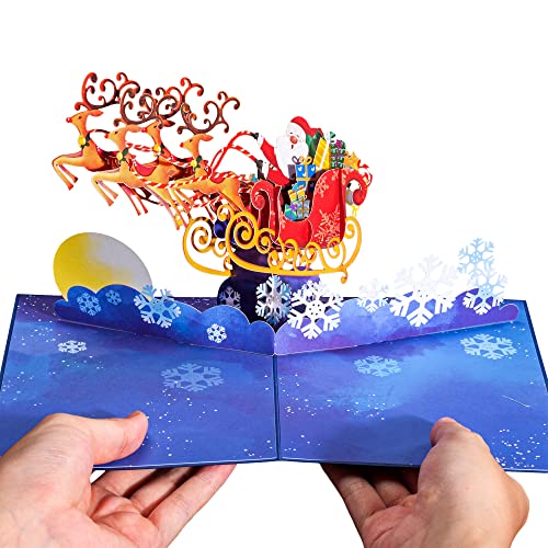 Paper Love 3D Santa Sleigh Christmas Pop Up Card, Gift for Christmas or Holidays, 5" x 7" Cover - Includes Envelope and Removable Note Tag - color: Santa Sleigh