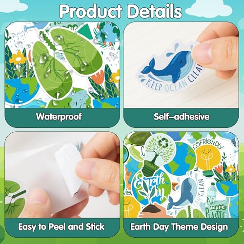 CNhoqc World Earth Day Sticker - 1000Pcs The World Earth's Day Environmental Protection Waterproof Vinyl Reusable Laptop Sticker Roll Coloring Book Scrapbook Water Bottle Page Activity Pad Party Favor - style: World Earth Day