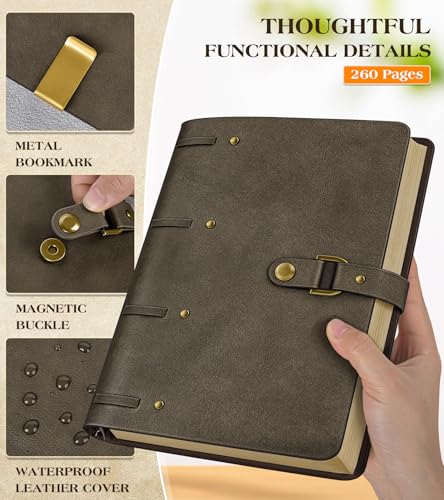 Leather Journal Notebook, A5 Size 6.9 x 9 inches 260 Lined Pages-Dark Brown - color: Dark Brown, size: 6.9*9inch