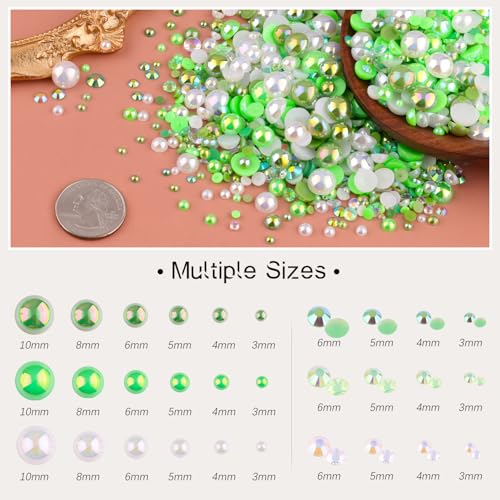 80g 3-10mm Flatback Pearls and Rhinestones for Bedazzling Kit (Green) - color: 80g Green
