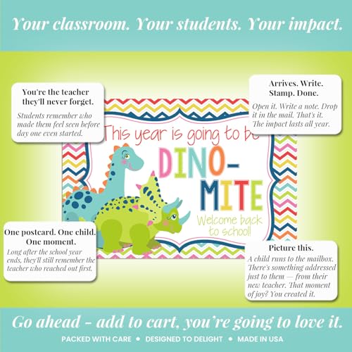 Amanda Creation Dinosaur Postcards, 30 Pack 4x6 Welcome to School Postcards for Students from Teacher, Dino-Mite Design - style: Dinosaur