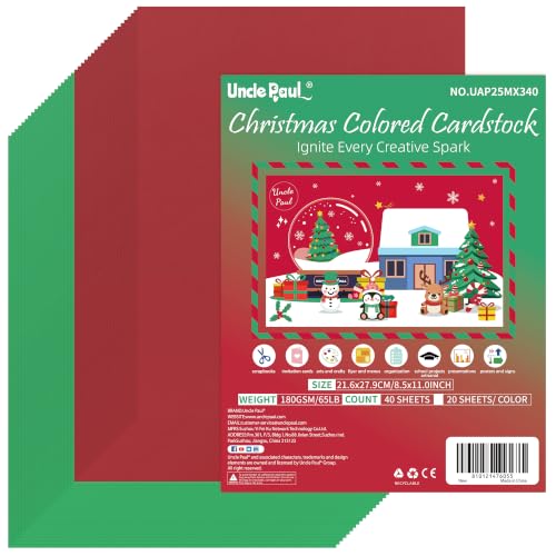 40 Sheets Christmas Colored Cardstock 8.5"x11" Red&Green 65lb for Decoration - color: Christmas Red&Green, size: Letter Size [40 Sheets]
