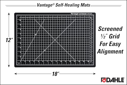 Dahle Vantage 10671 Premium Self-Healing Cutting Mat, 12"x18", 1/2" Grid, 5 Layers for Max Healing, Perfect for Crafts & Sewing, Black - color: Black, size: 18"L x 12"W