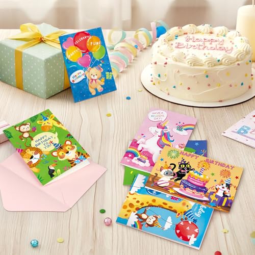 Happy Birthday Cards 48 Bulk Envelopes & Stickers 10x15cm for Kids Friends - color: Birthday 1