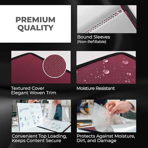 Dunwell Art Portfolio 9x12, 24 Pockets, Displays 48 Pages, Ruby - color: Ruby, size: 9x12" w/ BLK Paper