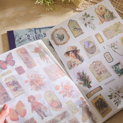 550+ Aesthetic Scrapbook Stickers, Vintage Stickers for journaling Butterfly Plant Flower Nature Washi Sticker Book for Adults, Junk Journal Supplies for DIY Art Collage Album Scrapbooking Planner - color: Blooming Allure Series
