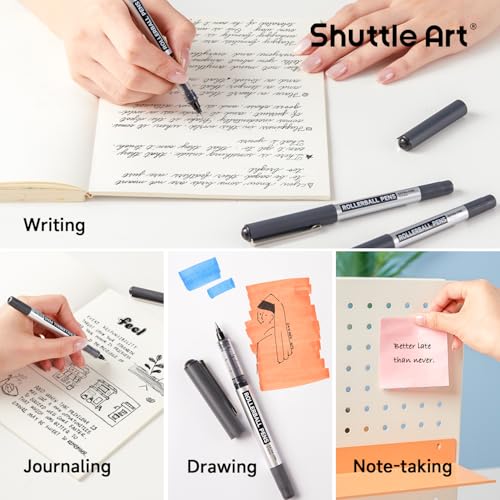 Shuttle Art RollerBall Pens, 25 Pack Black Fine Point Roller Ball Pens, 0.5mm Liquid Ink Pens for Writing Journaling Taking Notes School Office - color: Black, size: 1 Count (Pack of 25)