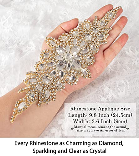 ShiDianYi Wedding sash Bridal Belts Gold Rhinestone Trim Applique Bridal sash Bridal Shower -RA004 - color: Gold, size: 1 Count (Pack of 1)