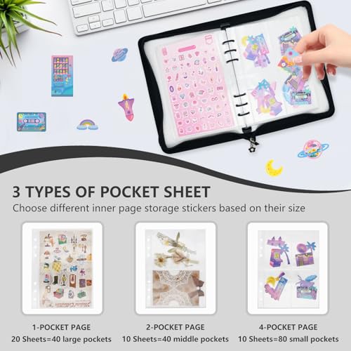 A5 Sticker Storage Organizer Binder Collecting Book Album, Black - color: black