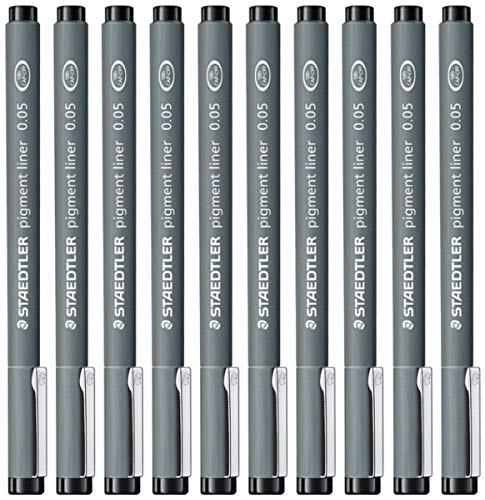 Staedtler 0.05 mm Pigment Liner Fineliner Sketching Drawing Drafting Pens Pack of 10