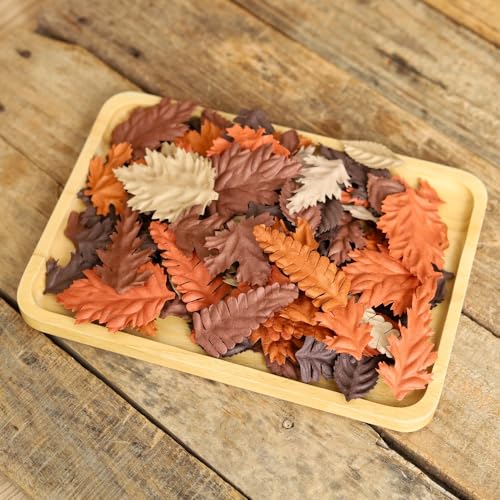 100 pcs Mulberry Paper Leaves DIY Craft Scrapbooking Wedding DIY Craft Supplies Card Mixed Leaves (Mixed Brown Tone) - color: Mixed Brown Tone