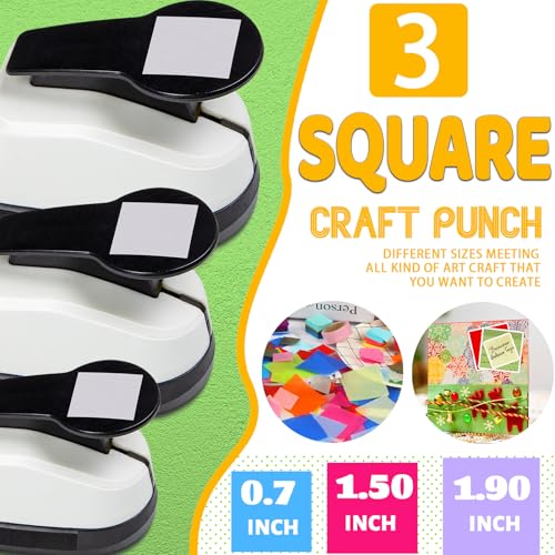 Square Hole Puncher Square Paper Punch Shape Punches for Paper Crafts 0.7 inch Papers Punches 1.5 Squares Punch 1.9 Crafts Puncher for Scrapbooking Card Making - size: 0.7+1.5+1.9 in