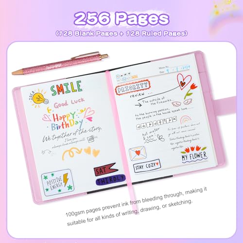 Diary with Lock for Girls Ages 8-12, 256-Page Pink Journal Gift Set