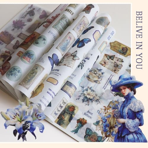 Victorian Journal Sticker Book, 24 Sheets of Ephemera Stickers (Blue) - color: Blue