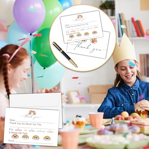 Watercolor Thank You Cards, Tropical and Ocean Rainbow Thank You Notes for Birthday Party, Greeting Postcards for Girls Boys, 25 Pack Fill-in-Blank Gratitude Cards with Envelopes, 04 - color: Tropical and Ocean Rainbow