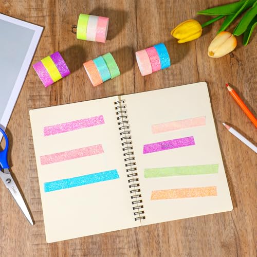 TIESOME 12 Rolls Glitter Washi Tape Set, 15mm Macaron Cute Colored Masking Tape, Decorative Masking Tapes for DIY, Scrapbook, Journal, Gift Wrapping, Crafts - style: Style1