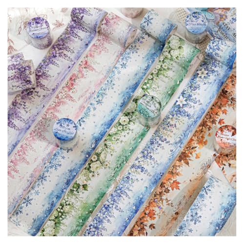 Washi Tape Stickers for Scrapbooking,Ripples Scrapbook Stickers for DIY | 6 Rolls of Holographic Nature Seasons Ripples Themed Scrapbook Stickers for Journaling, Junk Journal Supplies, Planner - color: Flower