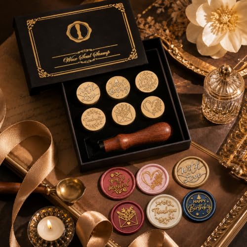 SWANGSA Blessing Wax Seal Stamp Kit with Sealing Wax Beads | Wax Stamp Seal Kit for Wedding Invitations, Envelopes, Snail Mails, Wine Packages, Christmas Cards, Gift Wraps - color: Phrases