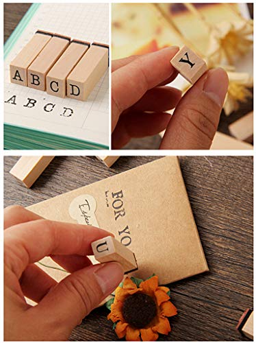 Alphabet Stamps Set,Vintage Wooden Rubber A-Z Letters and Numbers Diary Stamp Kit for Children DIY Scrapbooking Planner Card Making(36pcs) - color: Alphabet and Number(36pcs)