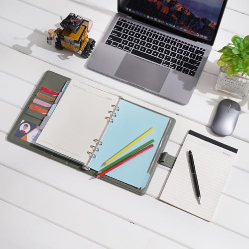 WASON A5 Binder PU Leather Journal Ring Portfolio Lined Notebook Refillable Paper Diary with Removable Clipboard Writing Notepad for Travel Business School Agenda Organizer (Green) - color: Green