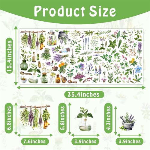 Herb Window Stickers Watercolor Plants Wall Decals Botanical Leaf Art Mural | Medicinal flower leaves decal for window wall, removable vinyl decor, peel and stick, self adhesive, for living room bedroom - color: Herb