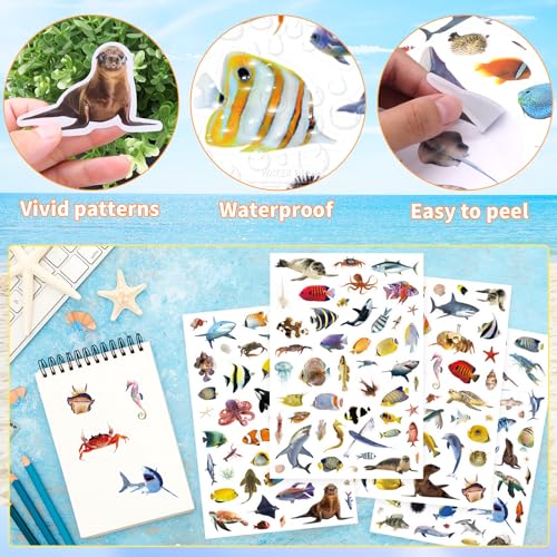 Ocean Animals Stickers 820 Count Sea Animal Fish Shark Stickers Party Favors Gifts Sticky Decor for Scrapbook Calendar Planner Gift Wrap Decor (Ocean) - color: Ocean