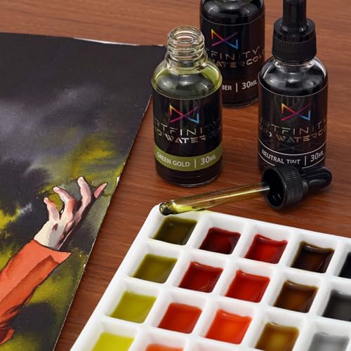 Artfinity Liquid Watercolor Paint 30 ml Bottles, Set of 24 Colors - Vibrant Dye-Based Liquid Watercolor w/Glass Pipette, Fast-Drying, Fine Art Paint for Calligraphy, Airbrushing & Traditional Art - color: Assorted, size: 24.3 fl oz
