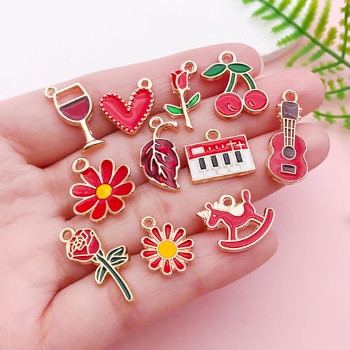 Youdiyla 40pcs Enamel Charms Alloy Metal Charms for Jewelry Making Necklace Bracelet Earring DIY Accessories - color: Red