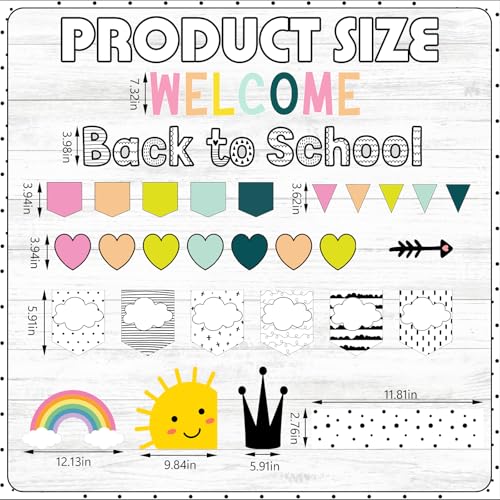 Mooliwe 94 Pcs Welcome Back to School Bulletin Board Set Rainbow Heart Sun Paper Cutouts for First Day of School Classroom Wall Door Decoration(Pastel Polka Dots) - style: Pastel Polka Dots