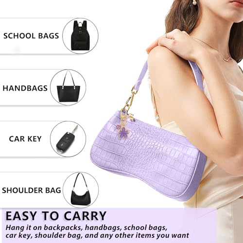 XGALBLA Cute Flower Initial Letter Keychain for Women, Flower Charms, Bag & Purse Charms for Handbags & Backpacks Accessories - color: Purple-d