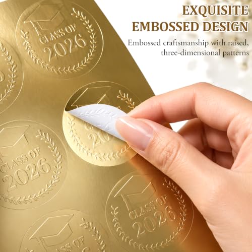 10 Pack Gold Class of 2026 Graduation Stickers, Gold Foil Embossed Labels for Graduates, Metallic Envelope Seals for Gifts, Invitations, Candy Bags & Party Favors