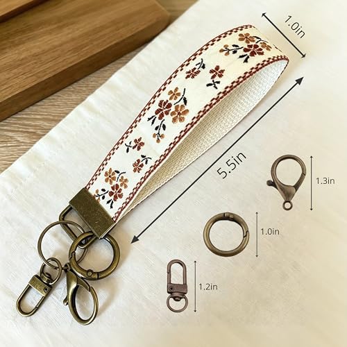 Boho Vintage Embroidered Wristlet Keychain for Women - color: Brown