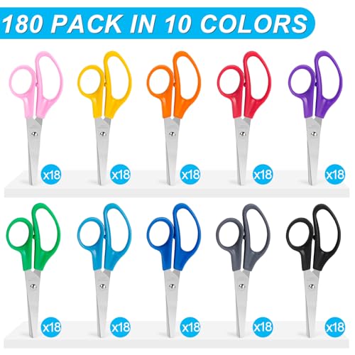 Toidgy 180 Packs Kids Scissors, 5 Inch Scissors Bulk for School, Blunt Tip Scissor for Kids Student Teacher, Safety Scissor for Preschool Classroom Office Home, School Supplies Craft Cutting Paper