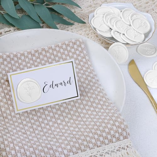 UNIQOOO Wax Seal Stickers - Baby‘s Breath Wedding Invitation Envelope Seal Stickers, Botanical 50 Pcs Self- Adhesive White Stickers, Perfect for Invitation, Gift Wrapping, Crafts (Snow White) - color: Snow White
