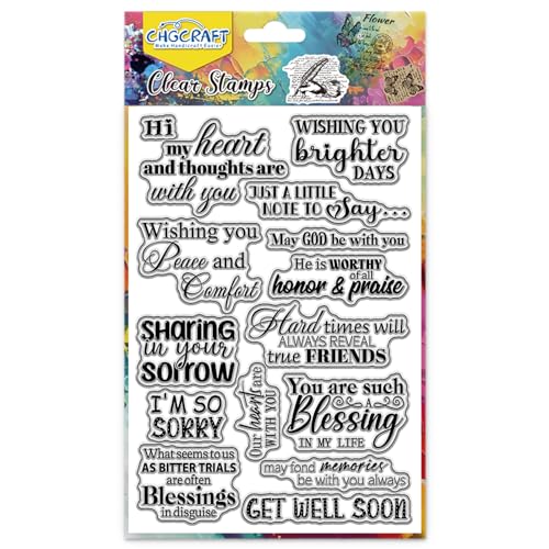 CHGCRAFT Sympathy Wishes Clear Stamp Silicone Clear Stamps Transparent Handicraft Stamps for DIY Scrapbooking Photo Album Decorative Cards Making, Word, 6.3x4.3inch - style: Sympathy Wishes