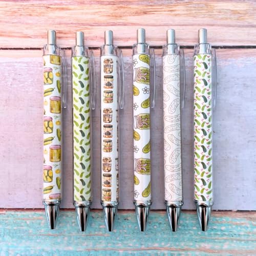 Pickle Pens 6PC Writing Pen Set for Pickle Lovers Stuff Things Present Themed Gifts Merchandise School Supply Home Office Stationery Employee Coworkers Graduation Birthday Party Bag Favors - style: Pickle