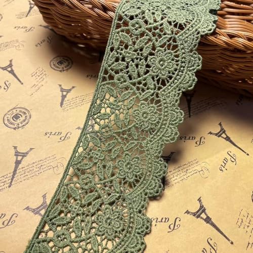 6CM Width Europe Flower Pattern Inelastic Embroidery Trims,Curtain Tablecloth Slipcover Bridal DIY Clothing/Accessories.(2 Yards in one Package)(Army Green) - color: Army green
