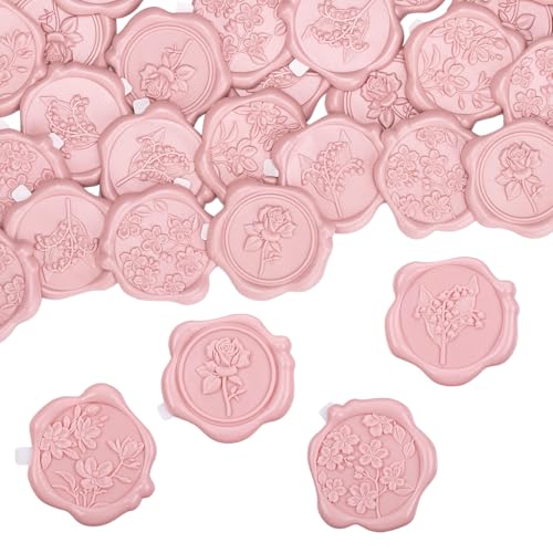 60 Pcs Wax Seal Stickers, Blush Pink, 4 Flower Styles - color: 4 Flower Styles- Blush Pink